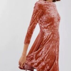NWT Topshop Fit & Flare Pink Velvet Scoop Back Swing Dress Size 4